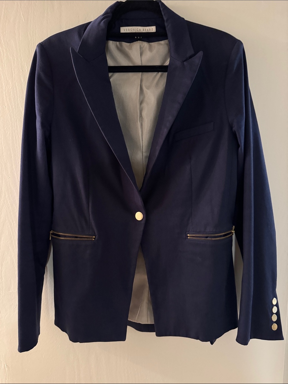 Veronica Beard Deep Navy Tailored Blazer with Zip Pockets